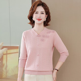 中年媽媽裝上衣2025新款洋氣減齡中老年女短袖T恤針織小衫上衣，女裝針織衫/毛衣，妃慕昵服飾