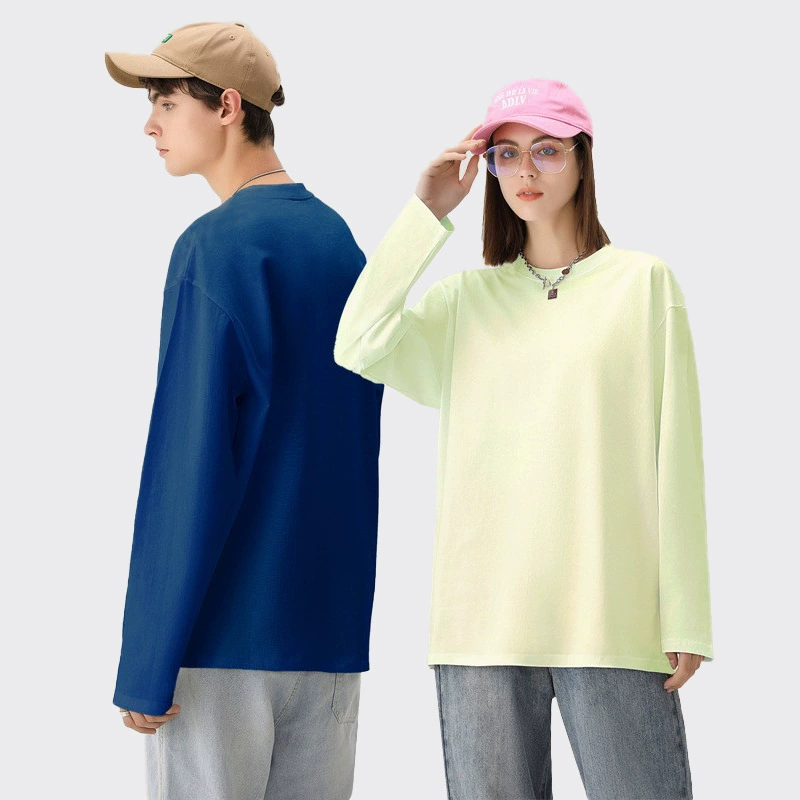 Demi-season cotton solid white base long-sleeve with a round collar, combed cotton