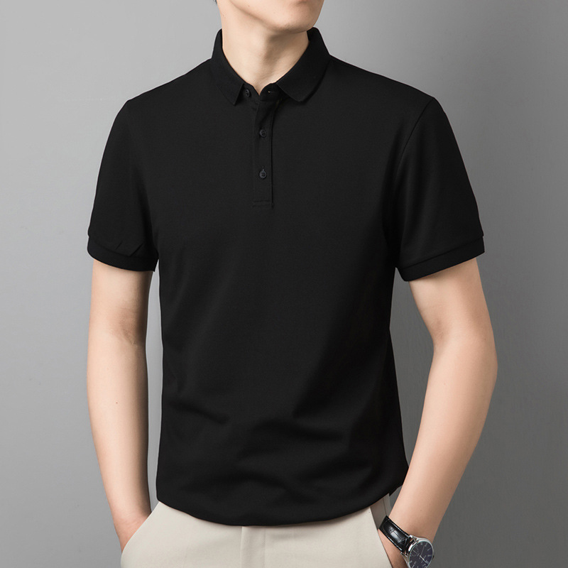Pique Lapel Short-Sleeved T-Shirt Men's Black Polo Shirt Paul Ice Silk Cool Summer Half-Sleeved Collared T-Shirt