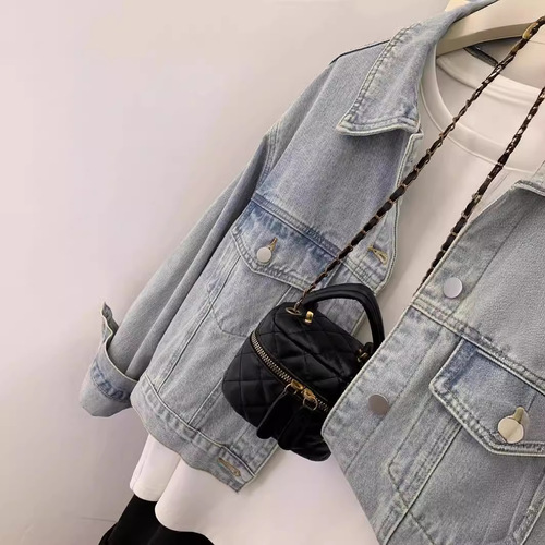 American Retro Blue Short Denim Jacket Women's Spring Autumn Autumn Winter Right Shoulder Small Jacket 2024 Thirteen New Lines