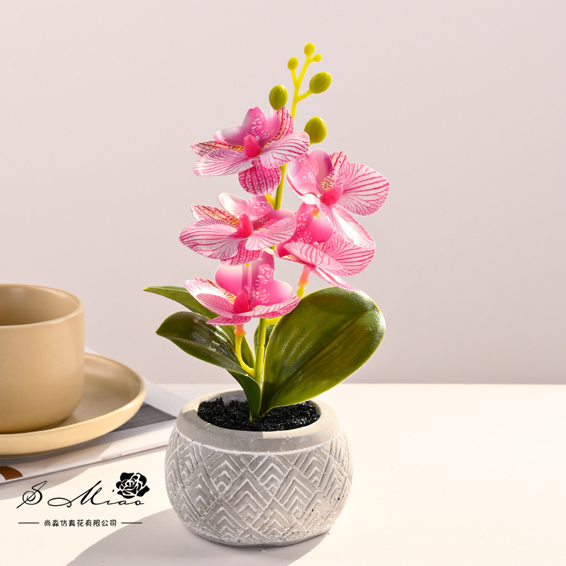 Pequeñas 8 flores Phalaenopsis bonsai flor artificial moda creativa decoración de flores decoración artificial planta verde simulación pequeña en maceta image 9
