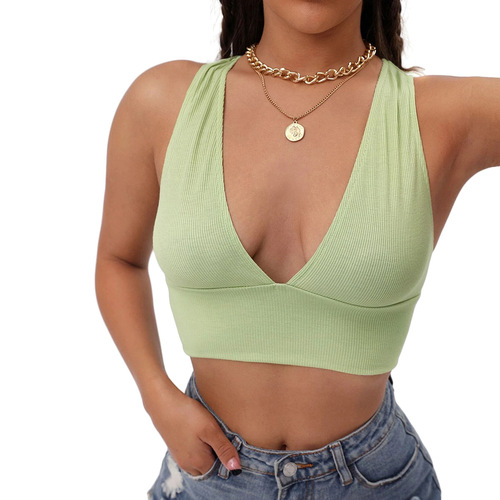 2024 Summer Amazon European and American Sports Slim Solid Color V-Neck Tops Suspenders Versatile Backless Vest