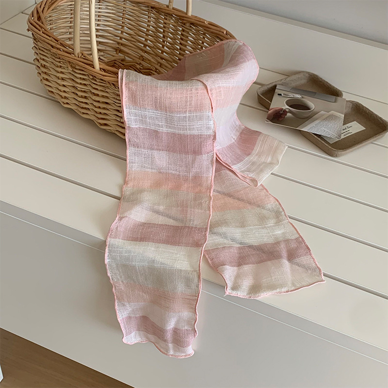 Pañuelo de seda, banda larga, sensación premium, nuevo estilo, personalidad retro coreana, protección para el cuello, bufanda a rayas, pañuelo de temperamento, banda para el cabello