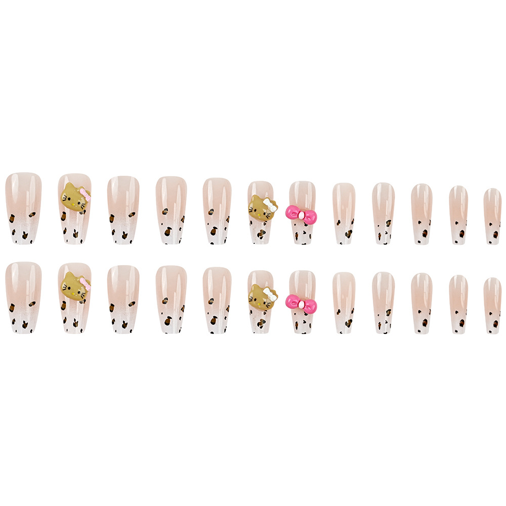 Hello Kitty estereoscópico usar polvo de uñas blanco gradiente de estilo de viaje encantador 24 piezas de uñas terminadas al por mayor