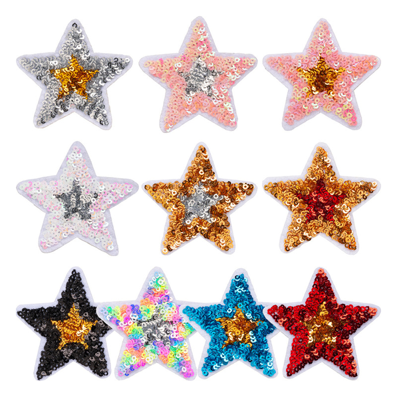 カラフルなスパンコールブティック刺繍布ステッカー五芒星シリーズコンピュータ刺繍衣類アクセサリー粘着装飾バッジ|undefined