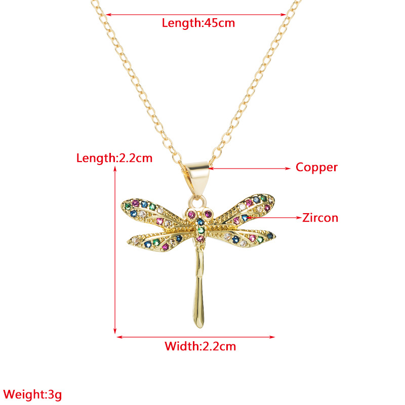 fashion Copper Plating 18K Gold Micro Inlaid Zircon Dragonfly Pendant Necklace