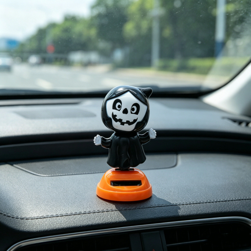 Decoración de muñecas de automóviles de energía solar de Halloween fiesta de fantasmas agitando animales interiores y exteriores decoración de fiesta de patio Día de los muertos