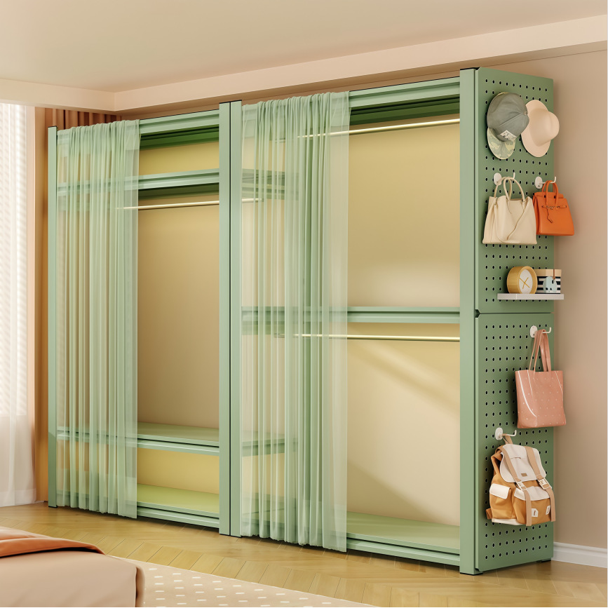 Open Wardrobe Bedroom Cloakroom Steel Multi-Layer Adjustable Layer Clothes Hanger Home Rental House Storage Rack Shelf