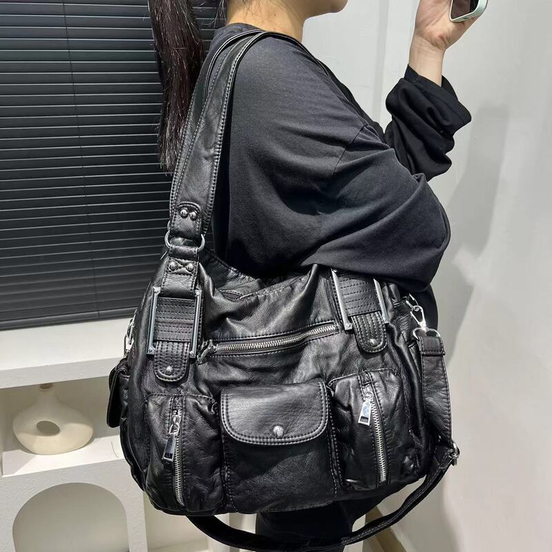 クロスボーダー専用レディースファッションY2Kギャルマルチポケット机関车バッグ大容量水洗い日韩トレンドショルダーバッグ|undefined
