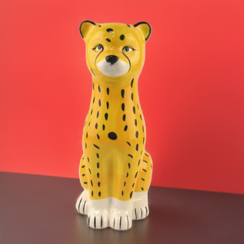 Animales creativos nórdicos, jarrón de guepardo amarillo, decoración artesanal, jarrón, decoración de flores húmedas y secas, recipiente de cerámica decorativo