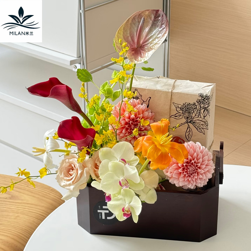 Festival del Medio Otoño, canasta de flores portátil, nueva caja de madera de octogono retro china, flor fresca, pastel de luna, caja de flores de frutas, caja de regalo de flores