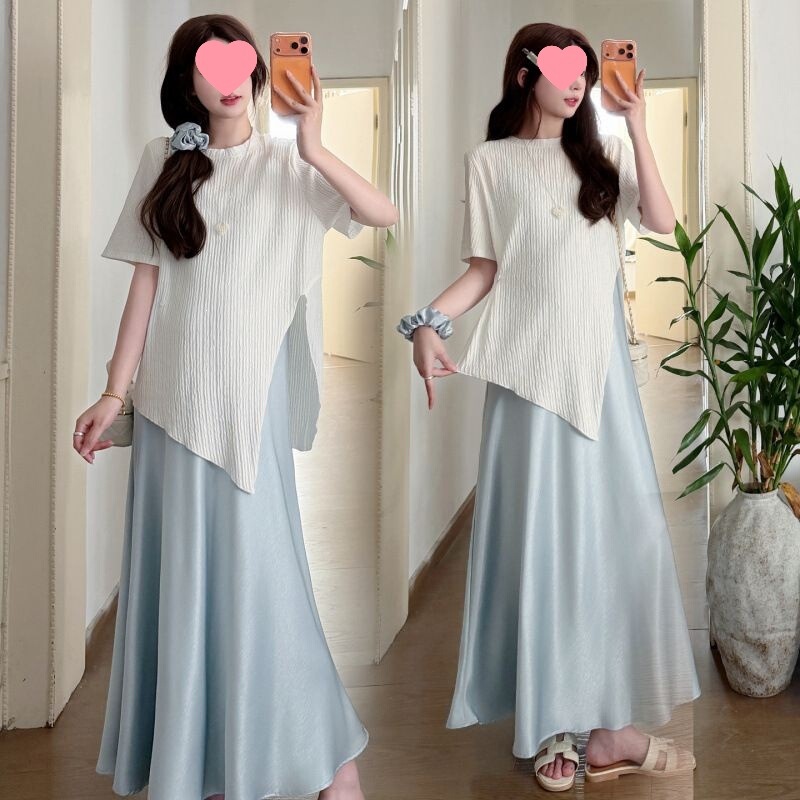 Summer Fashion Simple and Comfortable Lazy Style Maternity Slip Dress + Outerwear Two-Piece Dress Set Summer Fashion Simple and Comfortable Lazy Style Maternity Slip Dress + Outerwear Two-Piece Dress Set