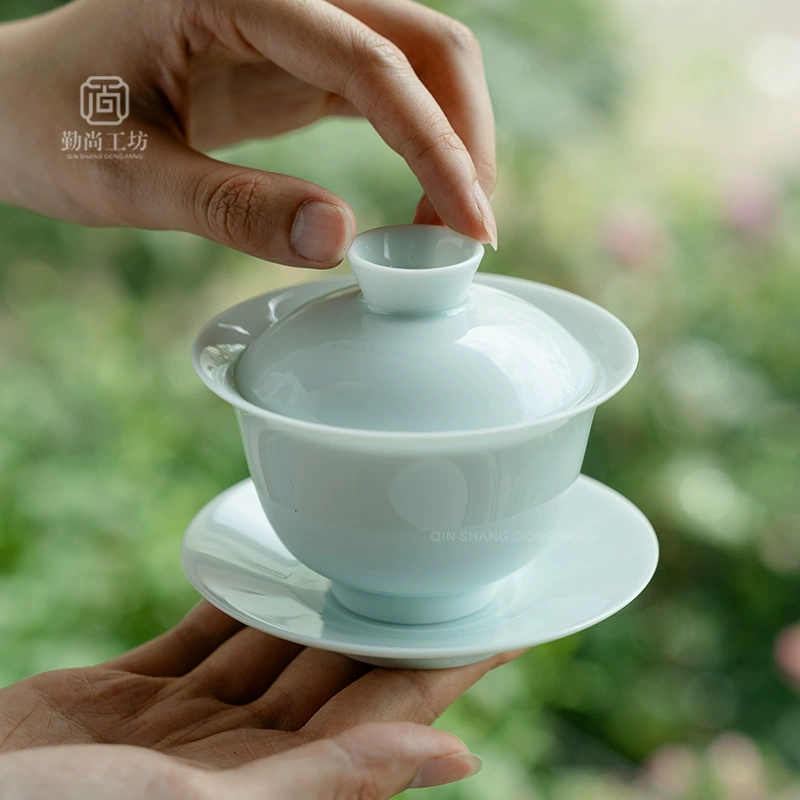 Тарелка для чая Shadow Qing Sancai Bowl Celery Kung Fu Tea Set Не выпекайте чайную чашу одна китайская бытовая керамика ручной захват чаши