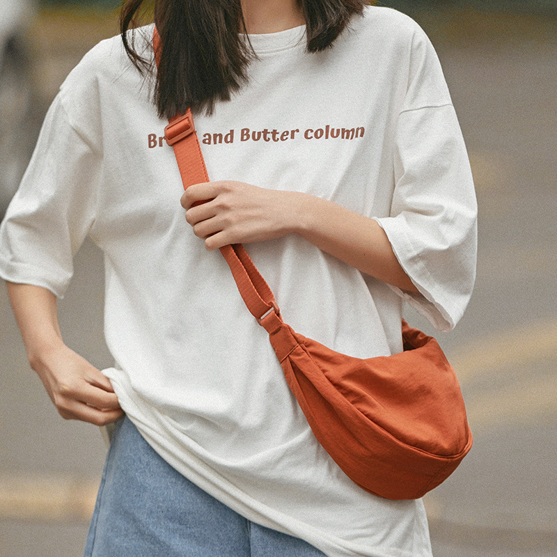 Small Bag for Women 2023 New Simple Korean Style Trendy Shoulder Crossbody Bag Nylon Casual Solid Color Semi-Circle Bag Trendy Style