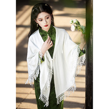 复古民国风《见雪》披肩搭配旗袍的针织流苏外搭四季穿改良开衫女