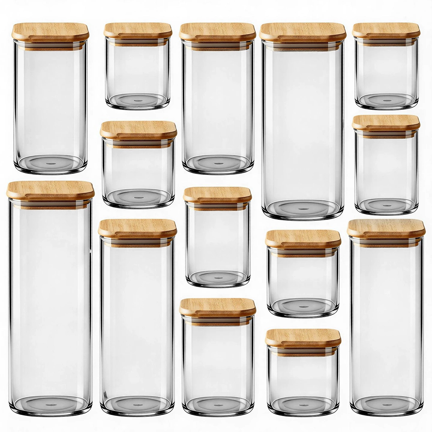 Tanque de almacenamiento cuadrado transparente botella de almacenamiento de cocina multifuncional con tapa de madera botella de vidrio té, café, dulces, tanque de sellado image 7