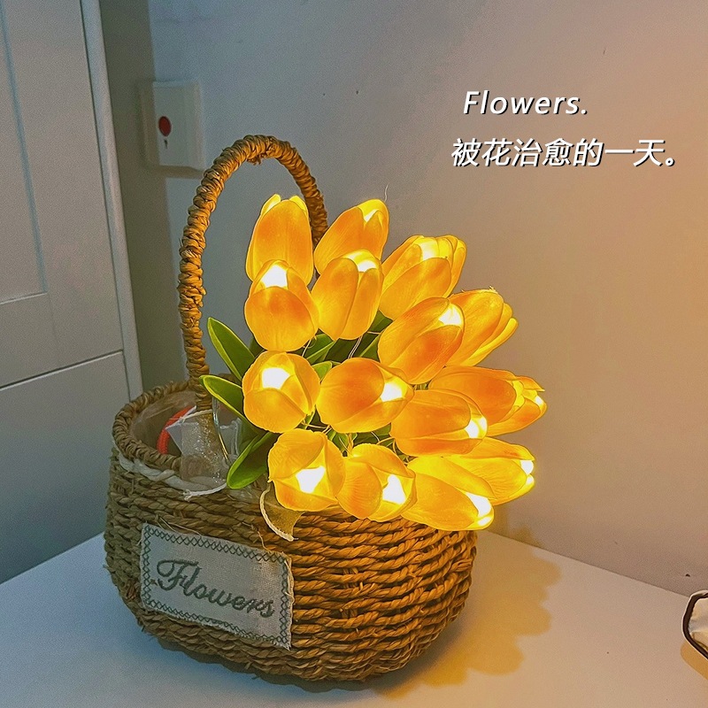 跨境仿真花高颜值LED郁金香小夜灯氛围感手捧花卧室夜灯婚庆道具-阿里巴巴