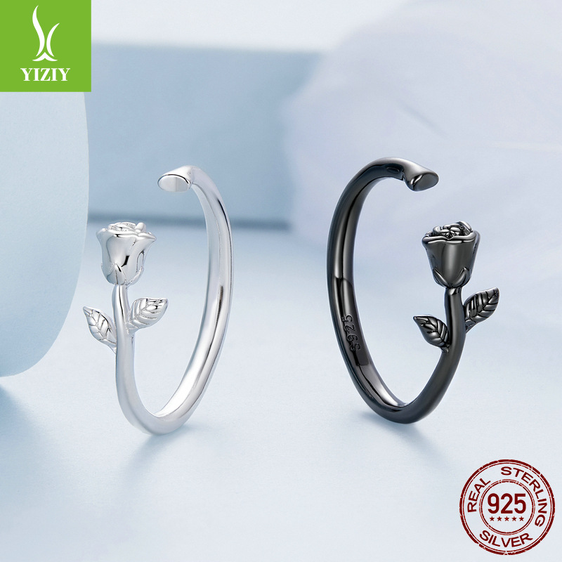 Silver charm original 925 sterling silver rose flower opening ring Valentine's Day gift ring jewelry BSR065 Silver charm original 925 sterling silver rose flower opening ring Valentine's Day gift ring jewelry BSR065
