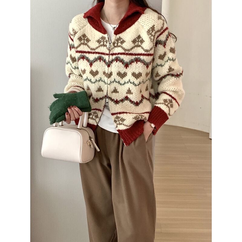 Thickened Warm Geometric Jacquard Gentle Sweater Women's Spring and Autumn 2024 New Lazy Loose Sweater Top Thickened Warm Geometric Jacquard Gentle Sweater Women's Spring and Autumn 2024 New Lazy Loose Sweater Top