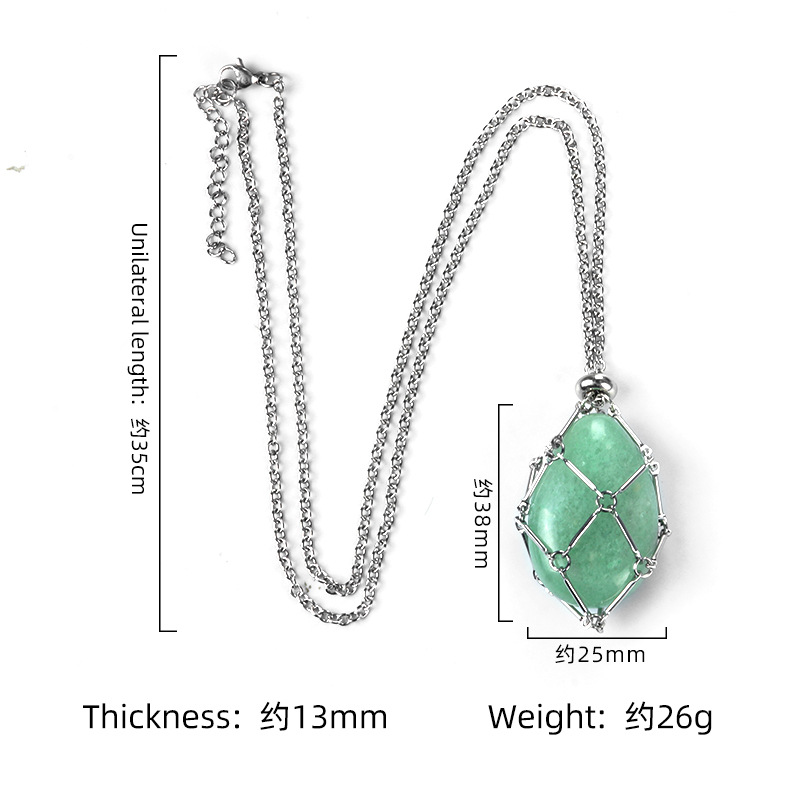 1720-Acero inoxidable cadena hecha a mano de malla tejida bolsa collar de cristal ágata piedra gota de agua colgante reemplazable piedra original