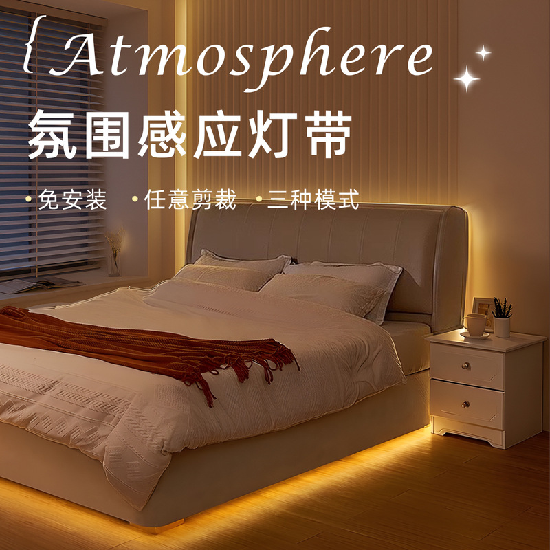 Intelligent Voice-Controlled Night Light for Bedroom Sleep, Home Bedside Ambiance Sound-Controlled Human Body Sensor Led Light Strip