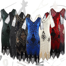 欧美外贸亚马逊亮片礼服演出服1920s复古亮片大码连衣裙一件代发
