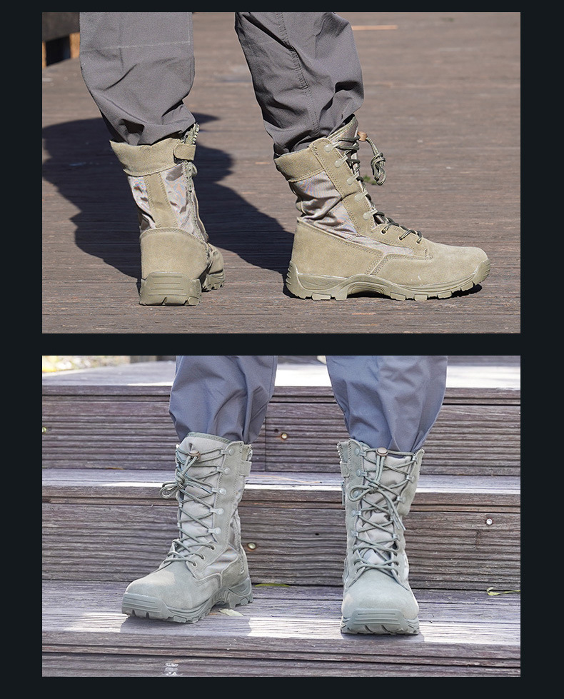 High-top combat boots Green desert boots Brown boots Light combat boots Training boots_voghion.com