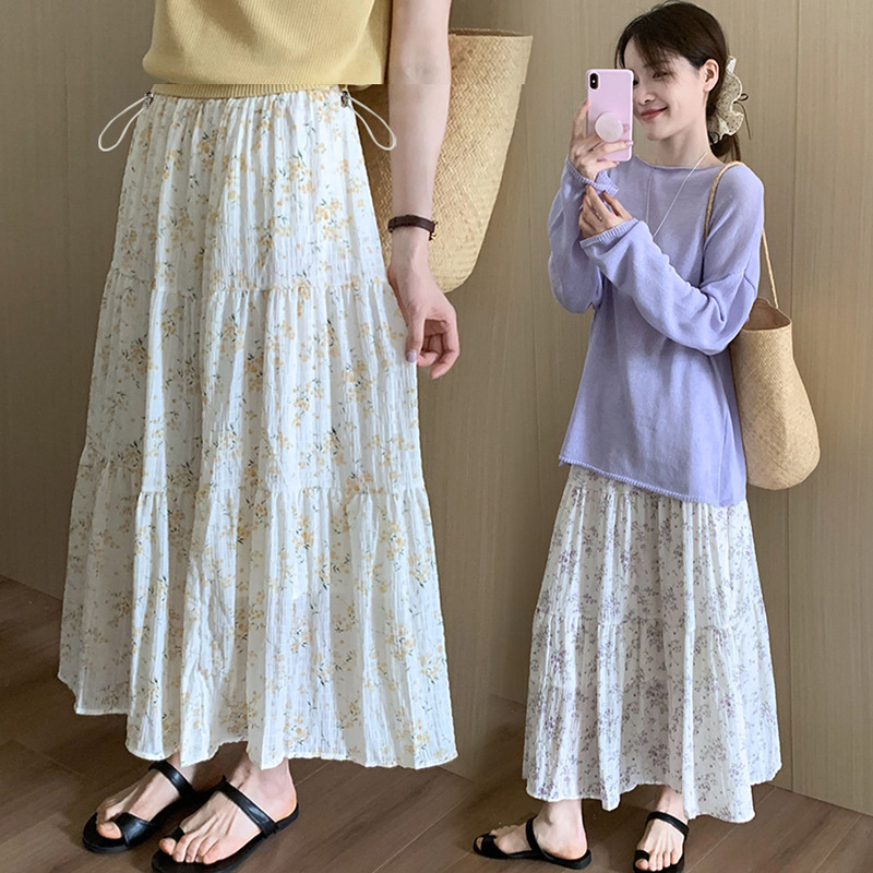 マタニティ花柄スカート 2025 新しい女性の夏多用途年齢軽減気質妖精スタイルファッション傘スカートロングスカートトレンディ|undefined