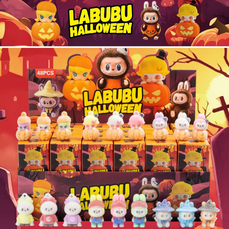 新款48入labubu盲盒小礼品拉布布植绒可爱卡通公仔打孔丁挂绳潮玩|undefined