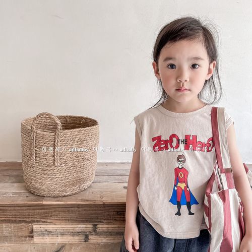 Children's Clothing 2024 Summer New Products Girls Korean Summer Clothes Printed Raglan Sleeves Children's Tank Top T-Shirt 122269