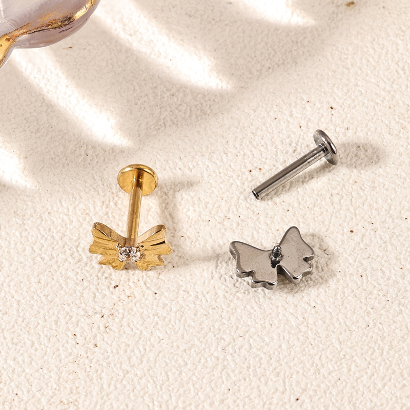 Zesen G23 Titanium Butterfly Lip Labret Stud with CZ Tongue Nail ASTM F-136 Alloy Piercing Jewelry detail image 8