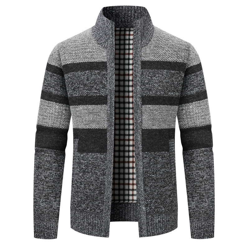 Comercio exterior ropa de hombre encapuchada de invierno más vello engrosado suéter de manga larga cuadrilátero juvenil coreano cardigán de hombre camisa de punto