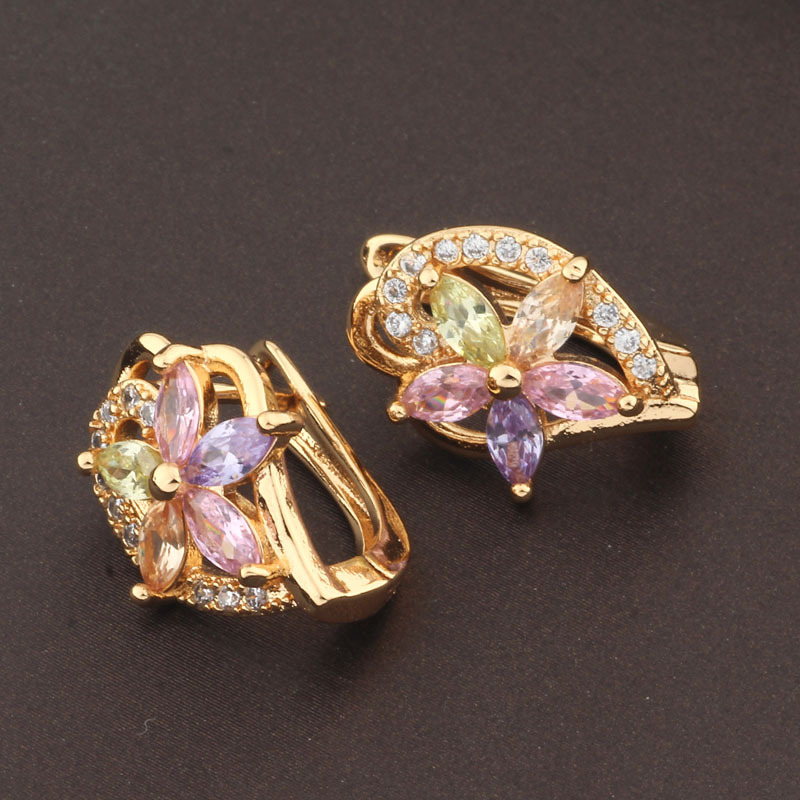 Aretes de Argolla de Flor con Circonia Galvanizado para Mujeres image 3