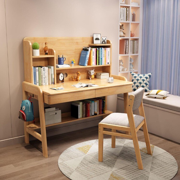 Pure Solid Wood Desk, Student Home Writing Desk, Bookshelf, Desk Integrated with Bookshelf, Children's Study Table, Small Apartment, Movable Pure Solid Wood Desk, Student Home Writing Desk, Bookshelf, Desk Integrated with Bookshelf, Children's Study Table, Small Apartment, Movable