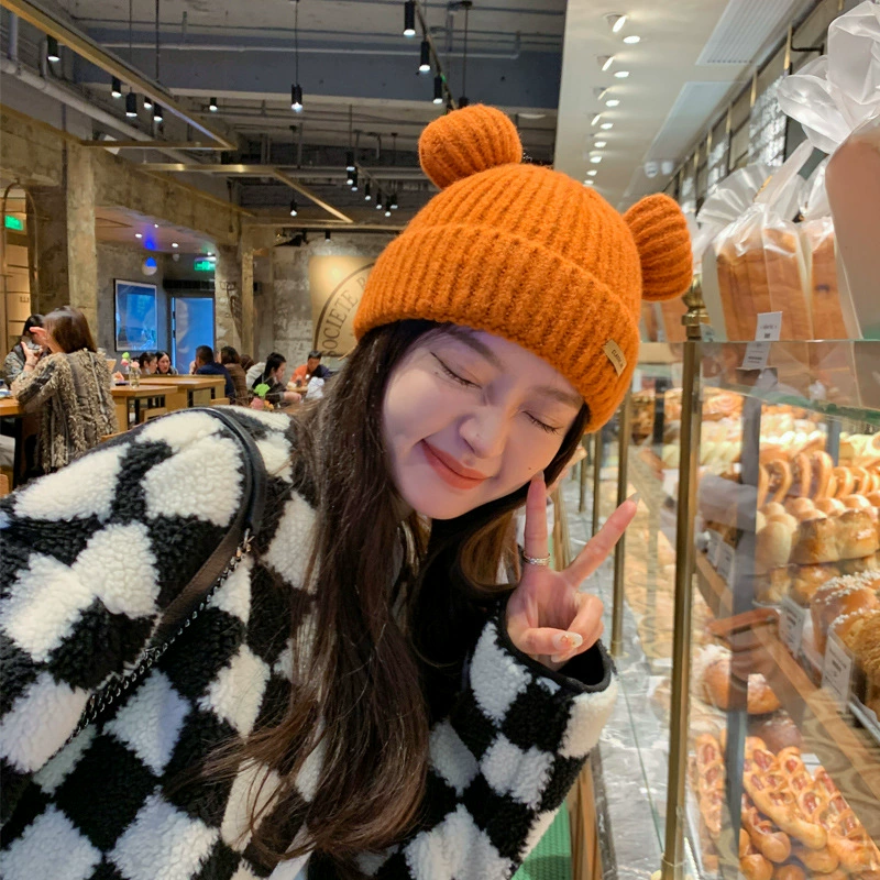 Woolen warm demi-season Japanese cute knitted hat