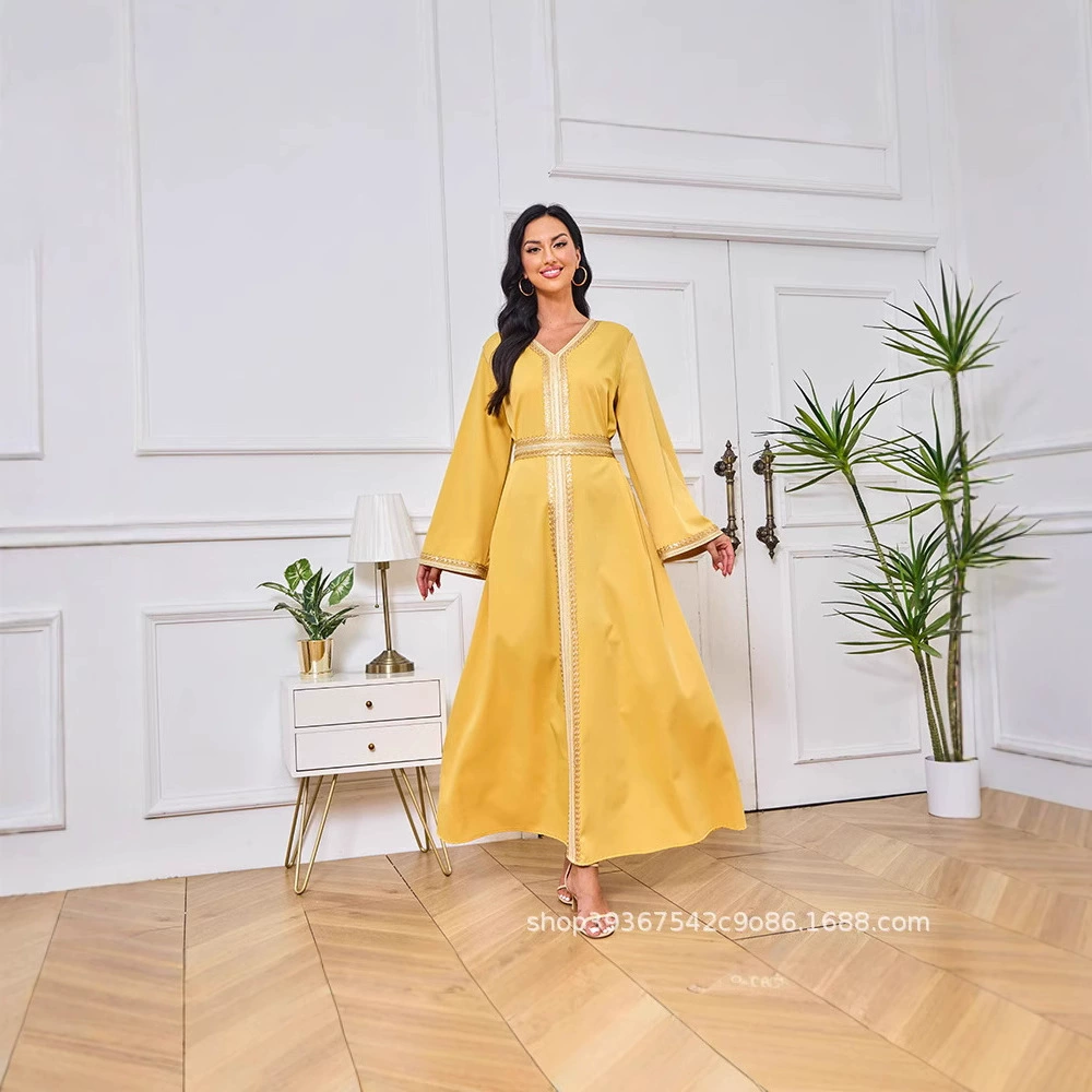 MT098 Ближневосточный экспорт Дубай мусульманское платье для женщин с вышивкой золотыми пайетками и кружевом абая