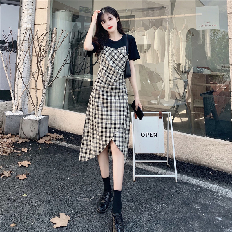 Splicing Plaid Short Sleeve Dress Image 1