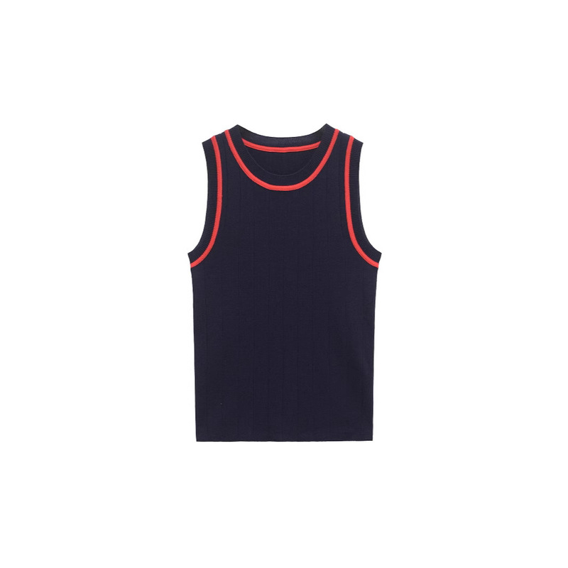 Za Foreign Trade Cross-border Women's 2025 Summer New Fashion Simple Contrast Color Needle Eyes Sleeveless Knitted Top
