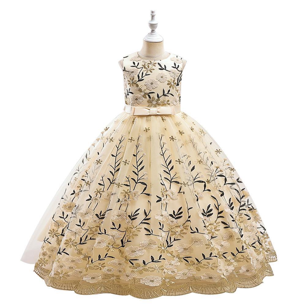 Vestido DE BODA transfronterizo Vestido de niñas europeas y americanas Vestido de niños bordados Vestido de niños medianos y grandes de malla mullida princesa vestido al por mayor