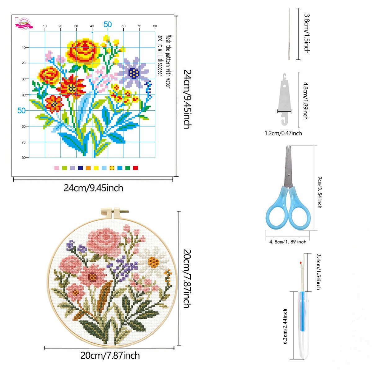 Fábrica directa transfronteriza nueva pieza de bordado cruzado floral de cuatro piezas conjunto de principiantes bordado cruzado DIY hecho a mano image 3