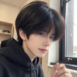 Youthful-Looking Wig for Men, Full Headgear, Korean-Style Differential Broken Cover, Short Hair, Naturally Fluffy, Daily Artificial Wig Set for Boys
