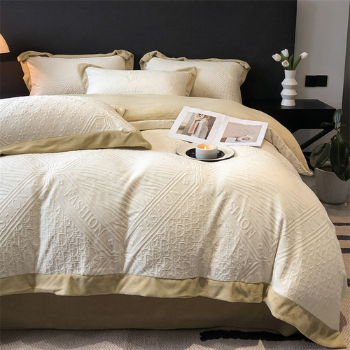 Winter Thick Insulated Floral Milk Fleece Four-Piece Set Double-Sided Plaid Coral Fleece Bed Sheet Set