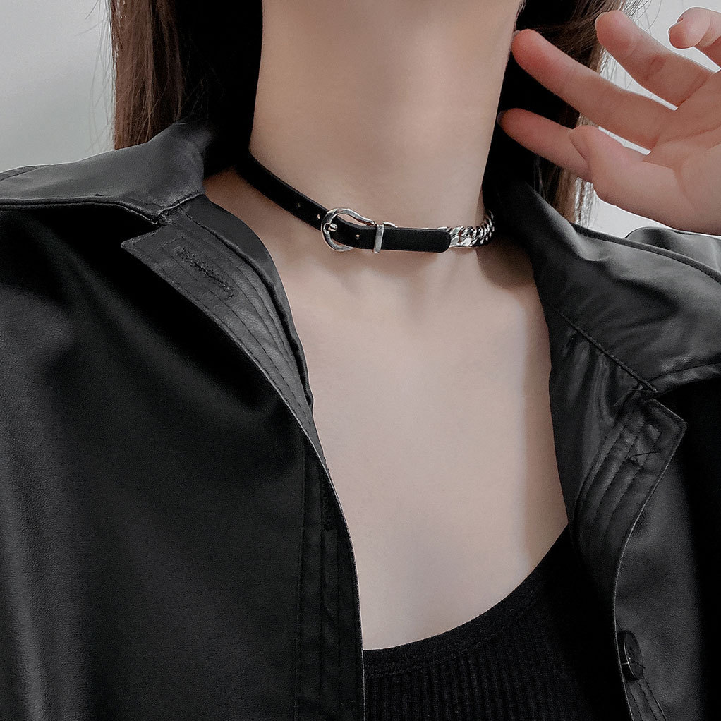 Vente directe d'usine : ceinture fantaisie, collier en acier titane pour femme, style disco/boîte de nuit, chaîne clavicule._voghion.com