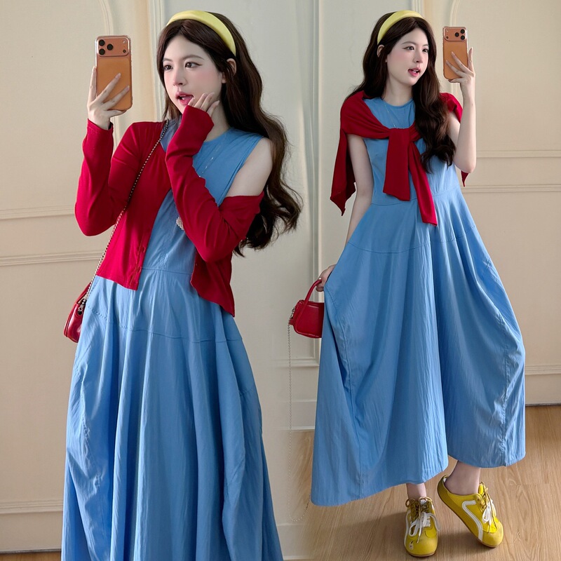 Early Spring Beautiful French-Style Blue Tank Top Dress, Summer 2026 New Style, Very Attractive and Elegant Maternity Set