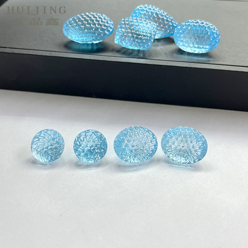 工厂直销天然蓝托帕石裸石戒面蜂窝车工吊坠戒指配石宝石配件