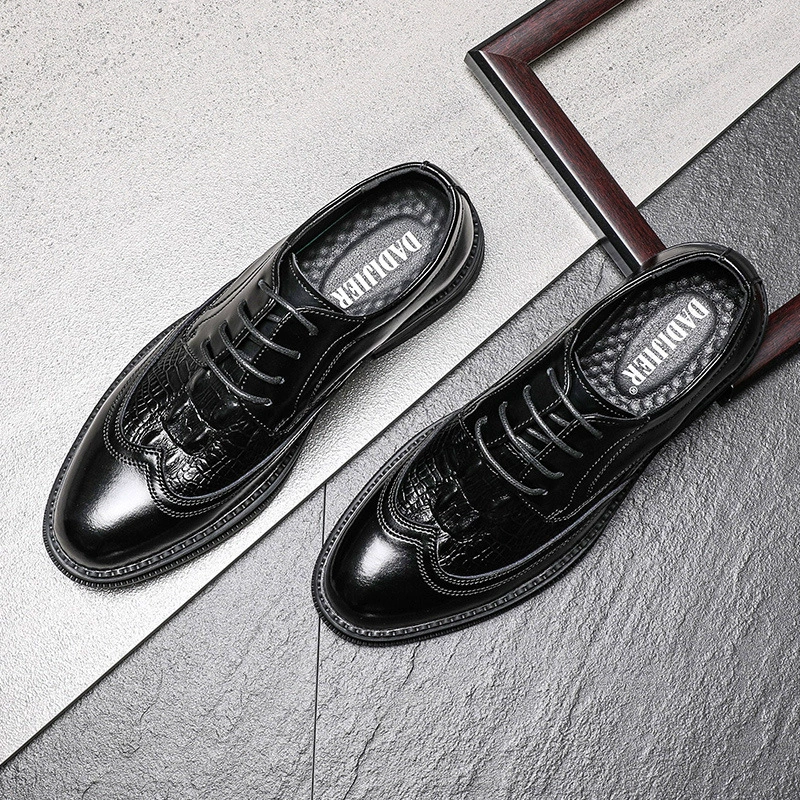 2024 Spring New Crocodile Pattern Leather Shoes Men's British Genuine Leather Business Casual Leather Shoes Formal Men's Men's Shoes