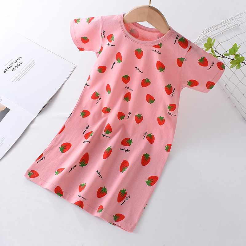 Camisón de los niños de verano de algodón delgado de manga corta pijamas de los bebés de los niños ropa de casa de media manga camiseta vestido de princesa
