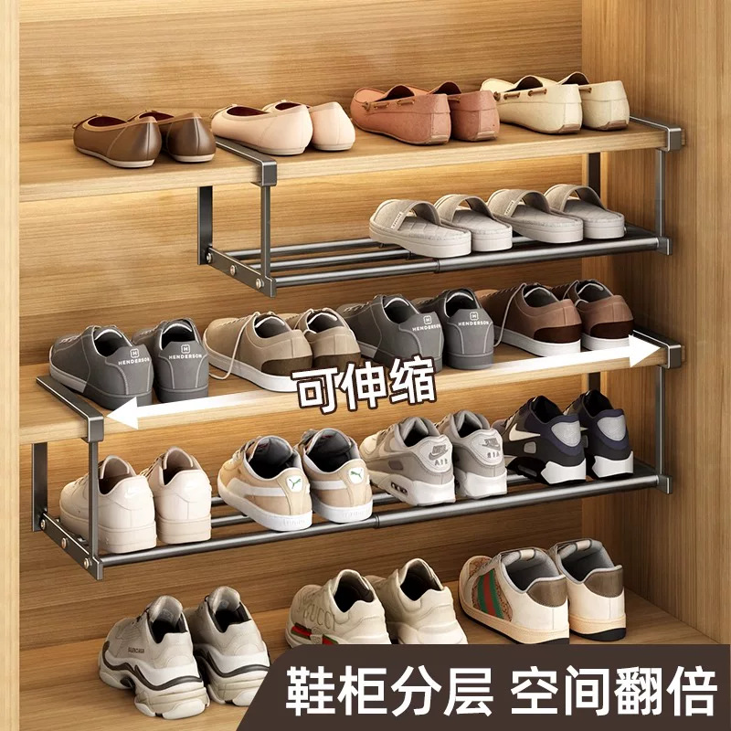 Retractable Shoe Rack, Shoe Cabinet, Layered Partition, Shoe Holder, Hanging Basket, Storage Rack, Shoe Organizer, No Installation Required