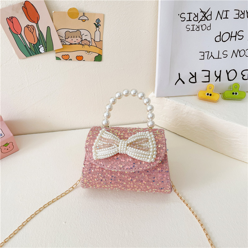 2025 nuevo pequeño viento perfumado bolso de niños princesa viento beaded bolso de cambio de mano bolso de hombro de moda bolso de cadena