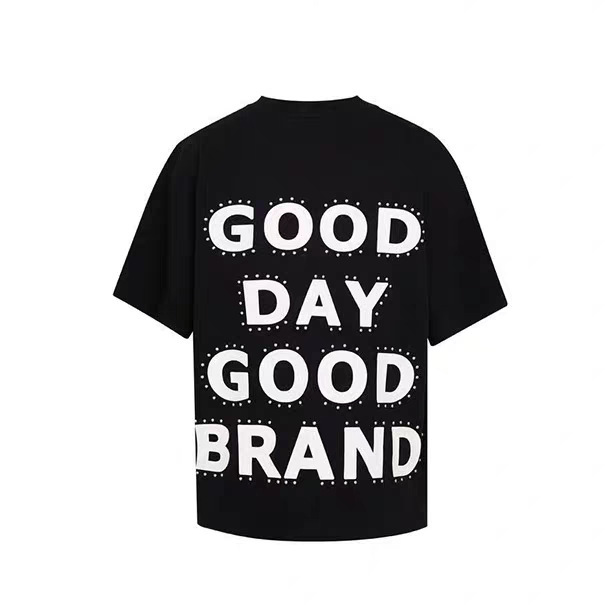 Goodbrand Laoba Same Style Sequin Slogan Basic Fashion High-End Short-Sleeve T-Shirt for Men and Women Summer Trend Goodbrand Laoba Same Style Sequin Slogan Basic Fashion High-End Short-Sleeve T-Shirt for Men and Women Summer Trend